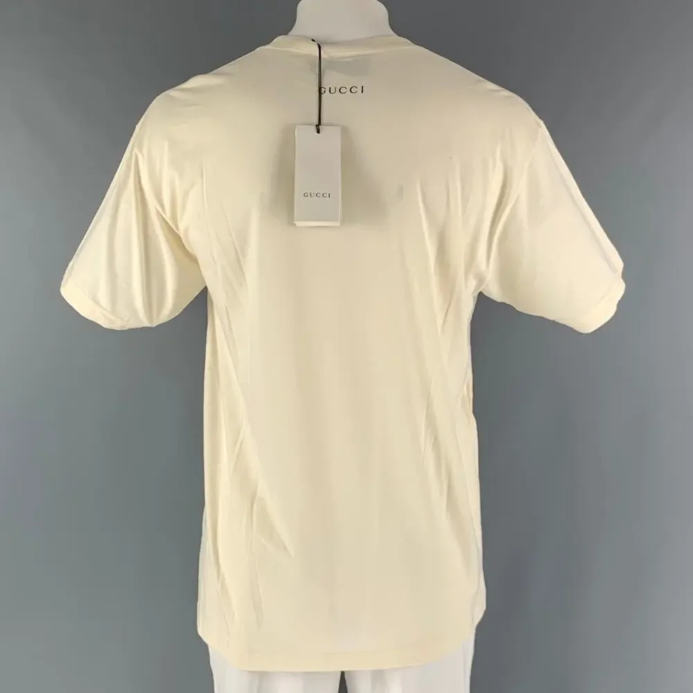 GUCCI Size M Beige Red Embroidery Cotton Crew-Neck T-shirt
